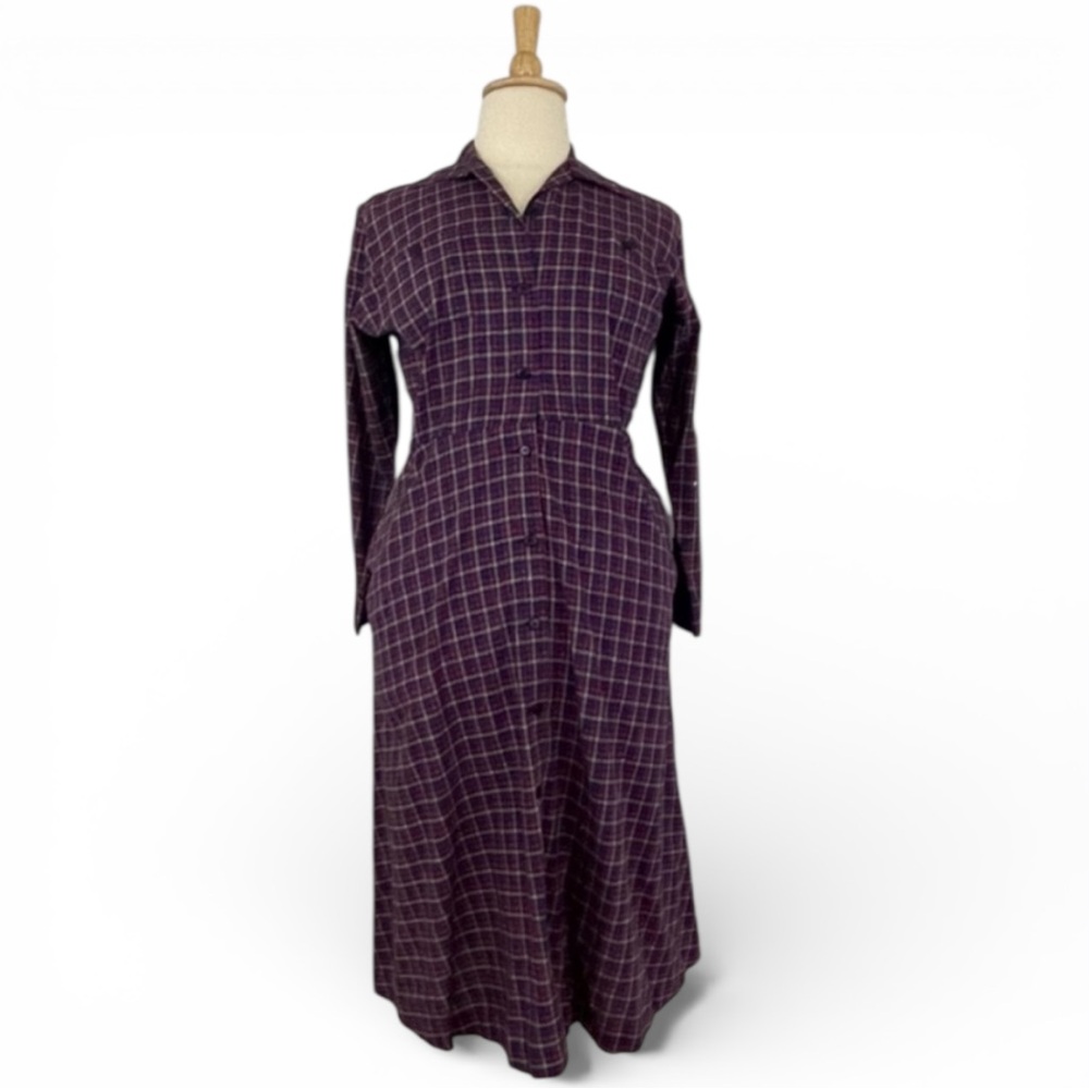 Vintage Plaid Midi Dress Women’s XL Long Sleeve A-Line Dark Academia